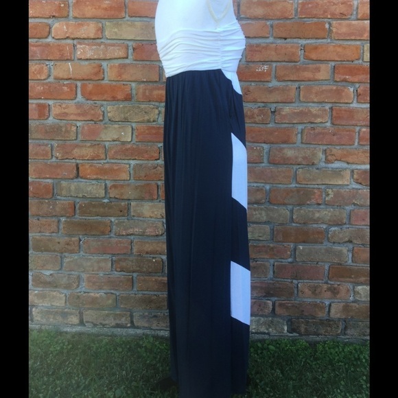 Strapless Chevron Maxi Dress Tube Navy White - Picture 4 of 5